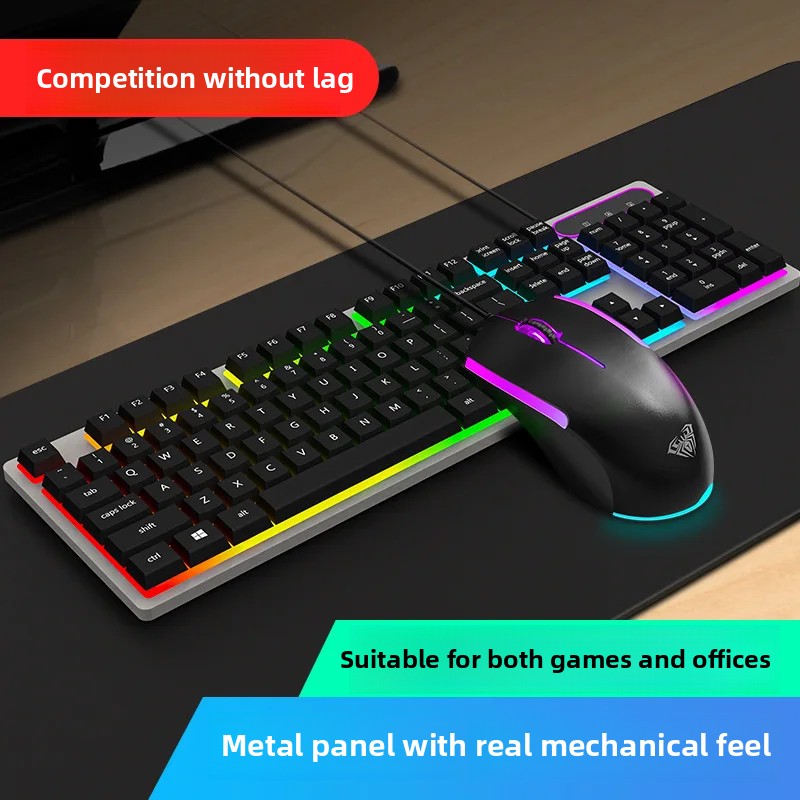 Esports Gaming Cafe - مجموعة لوحة مفاتيح وماوس مضيئة T630