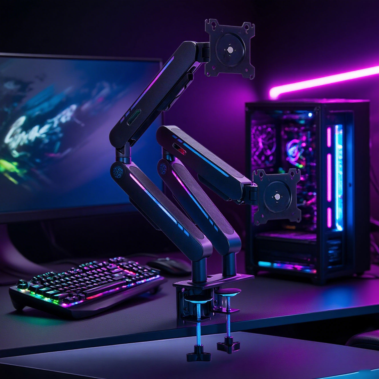 Dual Monitor Stand - حامل مكتب جديد بذراع مزدوج قابل