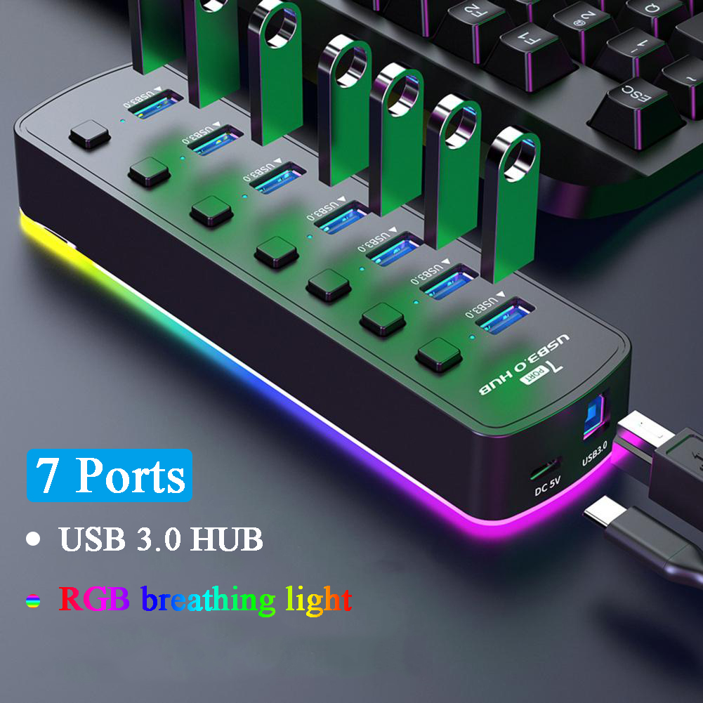 Esports Gaming Splitter - RGB USB 3.0 Hub 7 منافذ