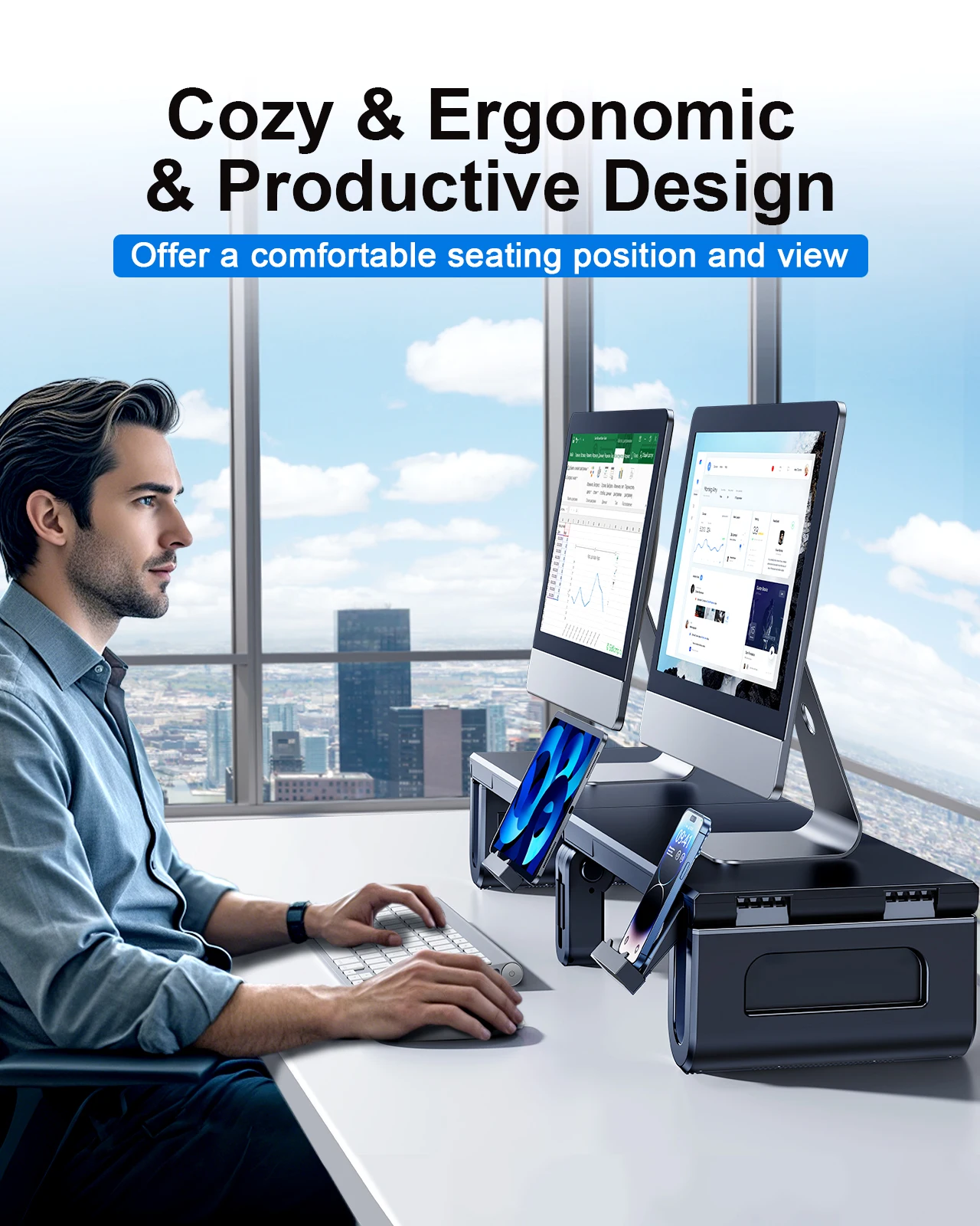 Oatsbasf حامل شاشة مزدوج ارتفا - مراجعة Dual Monitor Stand وسعره