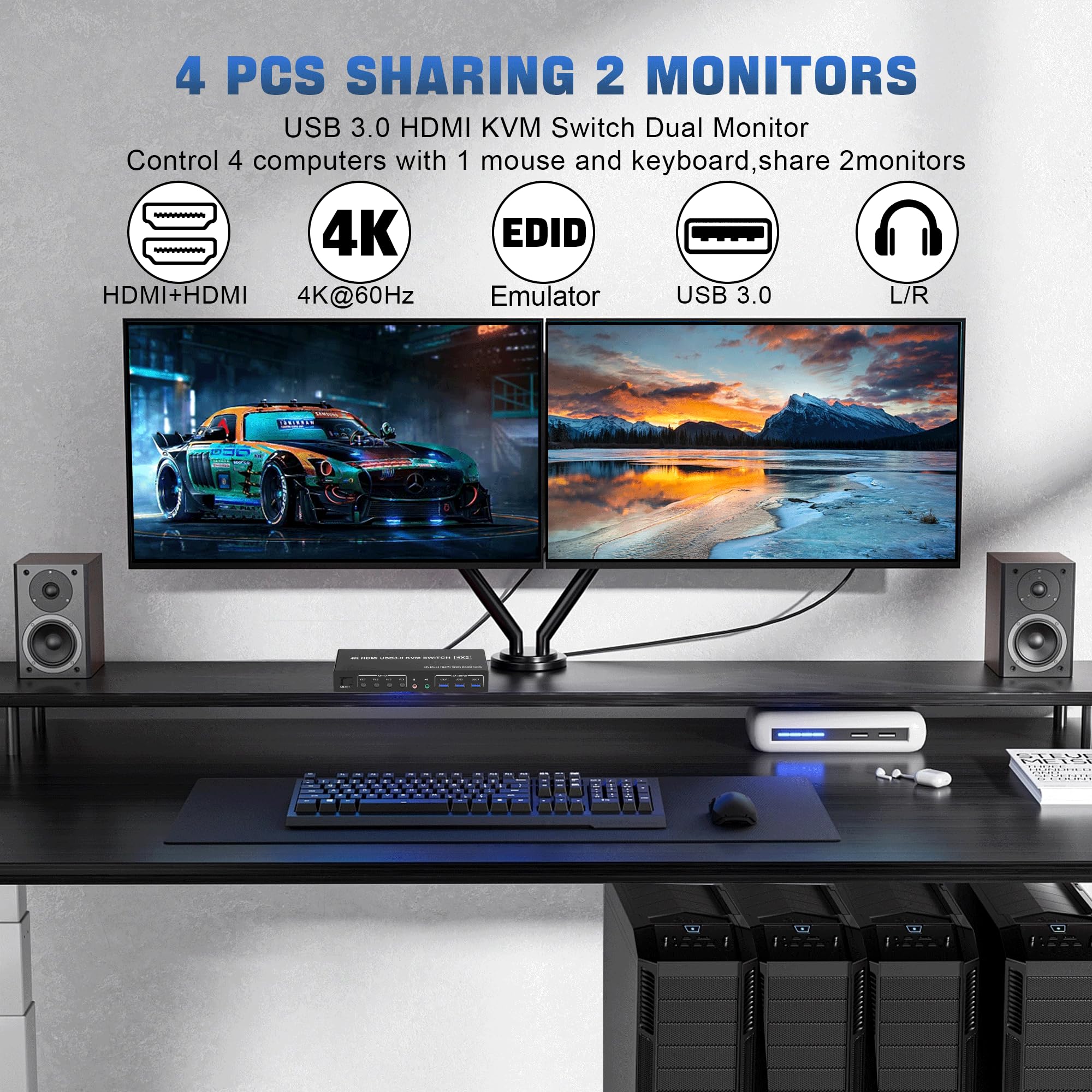 4K USB 3.0 KVM Switch HDMI شاش - مراجعة Dual Monitor Stand وسعره
